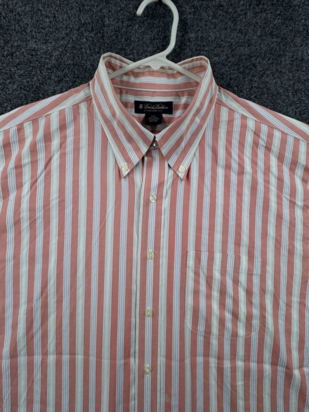 Brooks Brothers Non-Iron 2XL Button-Down Cotton Striped Long Sleeve Orange